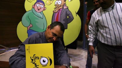 Celebrated and award-winning Jordanian cartoonist Emad Hajjaj has already published two cartoons condemning “the terrorist attacks against Charlie Hebdo”, one on the London-based Al Araby Al Jadeed’s website and its Qatari daily, and one as an independent image on his Twitter feed. On Twitter, he also wrote, “Pen is stronger than bullets,” which he accompanied with the hashtags #JeSuisCharlie and #IamCharlie. Salah Malkawi / The National