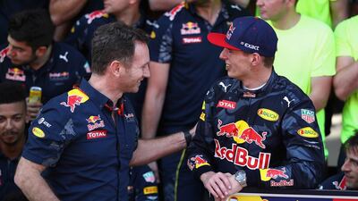 Red Bull Racing's team principal Christian Horner, left, is pleased with Max Verstappen's debut season. Clive Mason / Getty Images