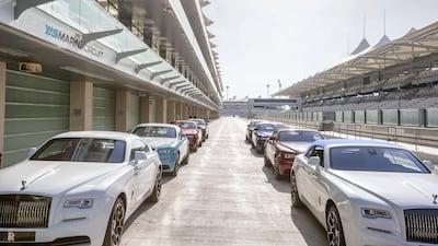 The cars are lined up in preparation for the first circuit. Courtesy Abu Dhabi Motors