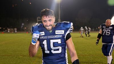 Barracudas player Daniel Viranyi celebrates after winning the Desert Bowl. Chris Whiteoak / The National