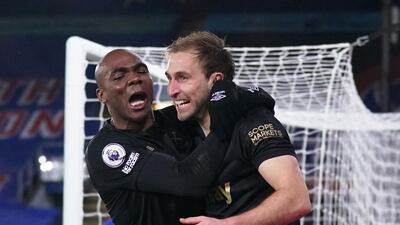 West Ham United's Craig Dawson celebrates scoring their third goal with Angelo Ogbonna. Reuters