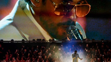 Puerto Rican rapper Bad Bunny performs during his Debi Tirar Mas Fotos world tour at the Atanasio Girardot Stadium in Medellin, Colombia, on January 23. AFP