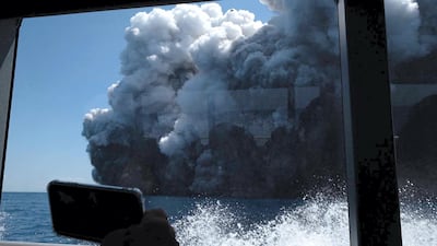 The White Island Volcano eruption is seen from a boat used to rescue tourists. Courtesy of Michael Schade /Twitter