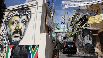A mural depicting late Palestinian leader Yasser Arafat at Mar Elias Palestinian refugee camp in Beirut. Reuters