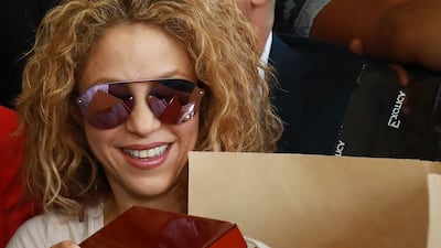 Shakira was greeted in Beirut with gifts and roses. Photo / AFP