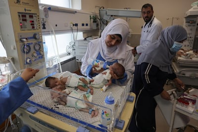 Premature babies at the Emirates Hospital in Rafah, Gaza, after they were evacuated from the beseiged Al Shifa medical complex. AFP