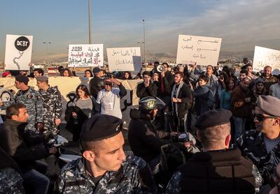 Hundreds of Lebanese activists protest in front the Lebanese Labour Ministry and marched towards the Lebanese Health Ministry. EPA