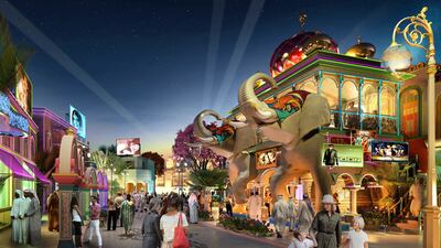 Renderings of the Bollywood Parks theme park in Dubai. The project is scheduled to open in October of 2016. Courtesy Dubai Parks and Resorts