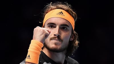 Tsitsipas celebrates making his first ATP Final after beating Roger Federer. Getty