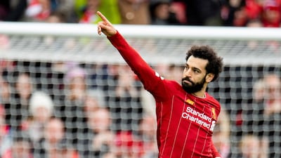 Liverpool's Mohamed Salah celebrates after scoring against Bournemouth at Anfield on Saturday. EPA