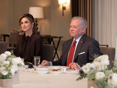 Queen Rania sports an aubergine blouse by Victoria Beckham. Photo: Royal Hashemite Court