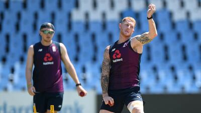 England all-rounder Ben Stokes, right, during training in Pretoria on Wednesday, ahead of the first Test against South Africa. Getty