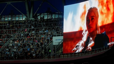 Daenerys Targaryen is seen on a screen before the screening of the final episode of Game of Thrones on a 20-metre-high screen at RZD Arena in Moscow, Russia: the show is a true phenomenon, and there is more to come. Photo: Getty