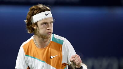 Andrey Rublev during his first round match against Dan Evans at the Dubai Duty Free Tennis Championships. Reuters