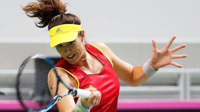 Spain's Garbine Muguruza returns the ball to Jelena Jankovic during the FedCup on February 7, 2016 in Kraljevo. (AFP)