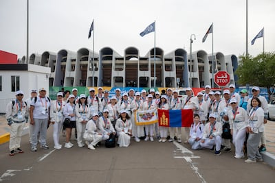Mongolian athletes proudly assemble before the opening ceremony of the Games in Abu Dhabi. Ahmed Ramzan / The National