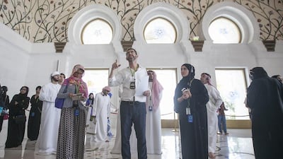 British architectural designer Kevin Dean tours the Sheikh Zayed Grand Mosque, discussing his work. Mona Al Marzooqi / The National