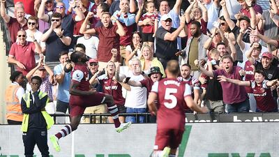Michael Antonio celebrates scoring for West Ham. EPA
