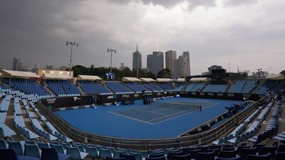 A general view as storm clouds form during an Australian Open practise session at Melbourne Park on Wednesday. EPA