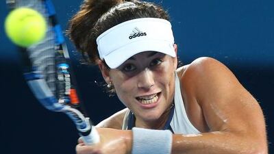Garbine Muguruza of Spain plays a backhand in her match against Varvara Lepchenko of the USA during day four of the 2016 Brisbane International at Pat Rafter Arena on January 6, 2016 in Brisbane, Australia. Chris Hyde/Getty Images