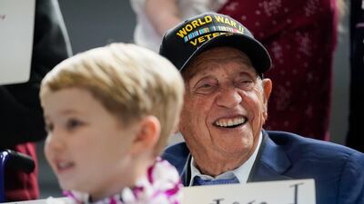 At 104 years and 11 months old, Second World War veteran Joseph Eskenazi is the oldest living veteran to survive the attack on Pearl Harbour. All photos: AP