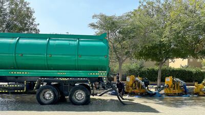 Flood waters were pumped from roads in Dubai.