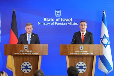 The German Foreign Minister Johann Wadephul, left, with his Israeli counterpart Gideon Saar. EPA