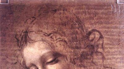'Head of a Woman' (1508). The oil-on-wood painting shows a young woman with disheveled hair looking downwards. It is housed in the Galleria Nazionale di Parma in Parma, Italy