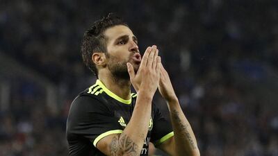Chelsea's Cesc Fabregas celebrates scoring their third goal against Leicester City on Tuesday night. Carl Recine / Action Images / Reuters / September 20, 2016