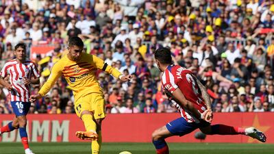Ferran Torres scores for Barcelona. AFP