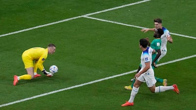 England's goalkeeper Jordan Pickford makes a save. AP