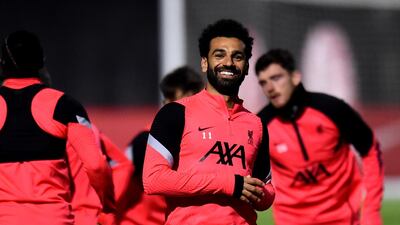 Liverpool star Mohamed Salah during a training session after testing negative for Covid-19 ahead of the Champions League Group D stage match against Atalanta. Getty