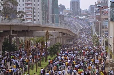 Supporters of Ethiopia Prime Minister attend a rally on Meskel Square in Addis Ababa. Samuel Habtab Gebru/AFP