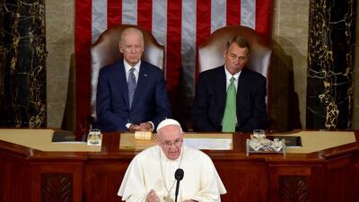Pope Francis addresses the joint session of Congress in Washington, DC, on September 24, 2014. AFP
