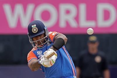 Suryakumar Yadav plays a shot on his way to an unbeaten half-century as India secured their place in the Super Eight with a seven-wicket win over USA. AP