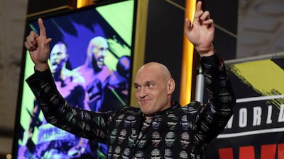 Tyson Fury, who fights Deontay Wilder on Saturday for the WBC heavyweight boxing title, arrives at the MGM Grand in Las Vegas. AP