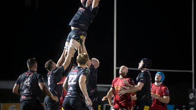 Dubai Exiles claim a lineout against Bahrain.