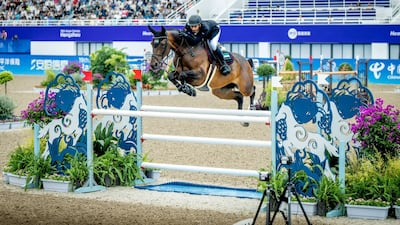 Showjumper Omar Al Marzooqi on his way to silver at the Asian Games in Hangzhou. Credit: Helen Cruden