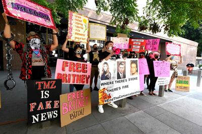 Supporters of Britney Spears protest outside Los Angeles Courthouse on September 16, 2020. AFP