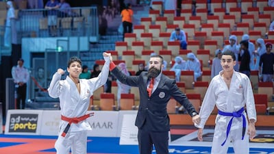 Mana Omar Al Breiki, left, beat Abdulrahman Al Ameri in Abu Dhabi on Thursday. Victor Besa / The National