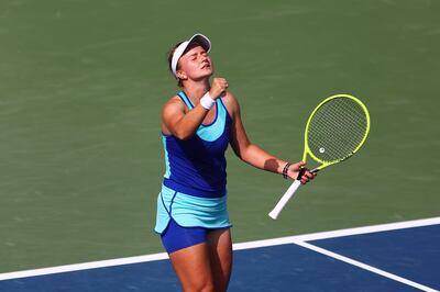 Barbora Krejcikova celebrates after winning her quarter-final match against Anastasia Potapova at the Dubai Duty Free Tennis Championships. Getty Images