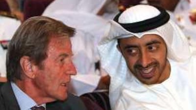 Sheikh Abdullah bin Zayed, the Foreign Minister, talks to his French counterpart Bernard Kouchner at the opening of the Maritime Security Co-operation Conference.