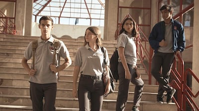 (Left to Right) Sultan Alkhalil, Aysha Shahaltough, Salma Malhas, and Hamzeh Okab in 'Jinn'. James Minchin / Netflix