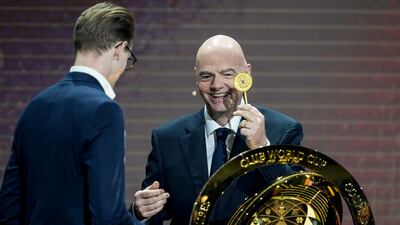 Fifa president Gianni Infantino' speaks during the draw. EPA