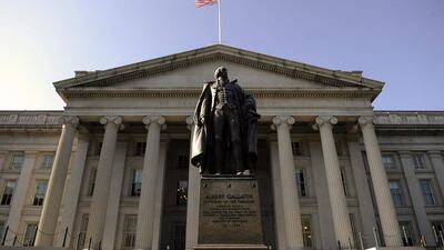 The US Treasury Building in Washington DC. The yield on 10-year US Treasury notes fell slightly from 2.4 per cent at the end of 2016 to close 2017 at 2.4 per cent. Michael Reynolds / EPA