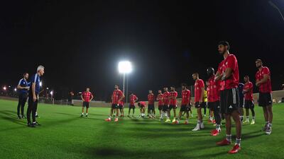 Manager Bert van Marwijk addresses the squad. Courtesy UAE FA