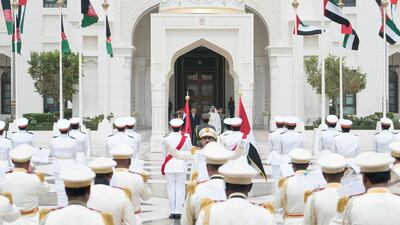 Sheikh Mohamed bin Zayed receives Mr Ghani at the Presidential Palace.