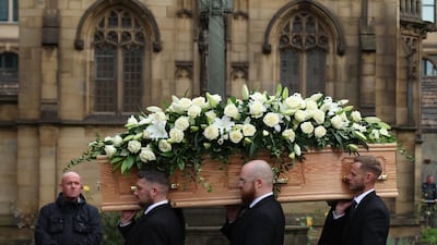 Pallbearers carry the coffin of Sir Bobby Charlton during the funeral ceremony at Manchester Cathedral. Manchester United and England great Charlton died aged 86 in October. Reuters