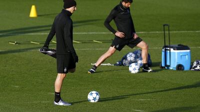 Zlatan Ibrahimovic of PSG shown on Monday during the team’s training session for their Champions League contest. Benoit Tessier / Reuters