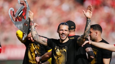 Union Berlin's Christopher Trimmel celebrate after their Bundesliga win over Werder Bremen at Stadion An der Alten Forsterei that sealed the club's spot in the Champions League on May 27, 2023. Getty